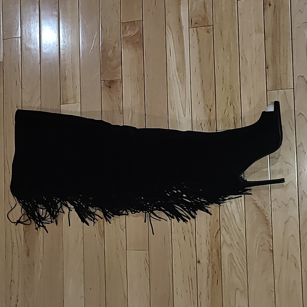 Scene Black Fringe over the knee boots sz 6